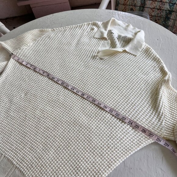 Standard Cloth Ecru Waffle Knit Pullover Polo Sweater in Ivory  Size L - Picture 9 of 9